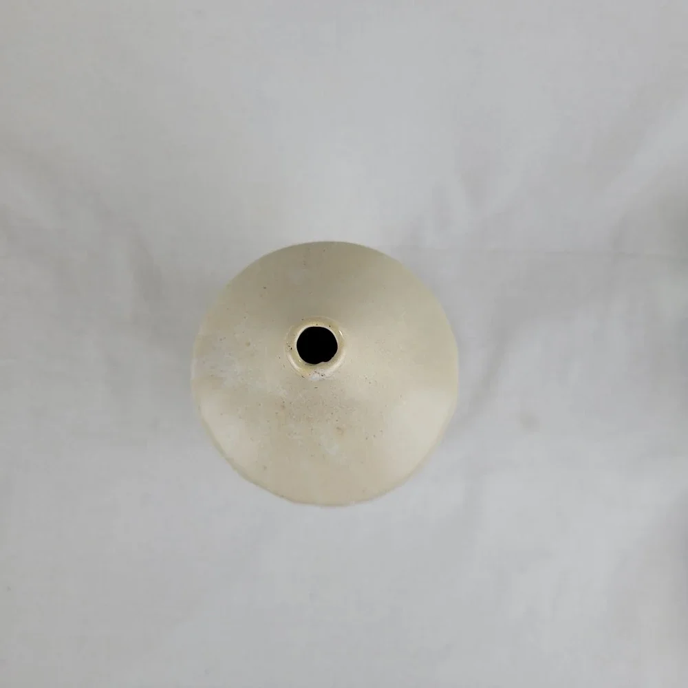 Modern Two Tone Geometric Ceramic Vase Textured Tan and White 11.25 Inch Decor‎